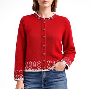 Jersild vintage knit cardigan elevated fit Nordic metal buttons size 36 red